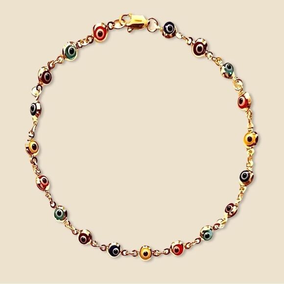 14K Real Gold Rainbow evil Eye Bracelet | Birthday Gift for Her | Ideal Gift | - Picture 1 of 8